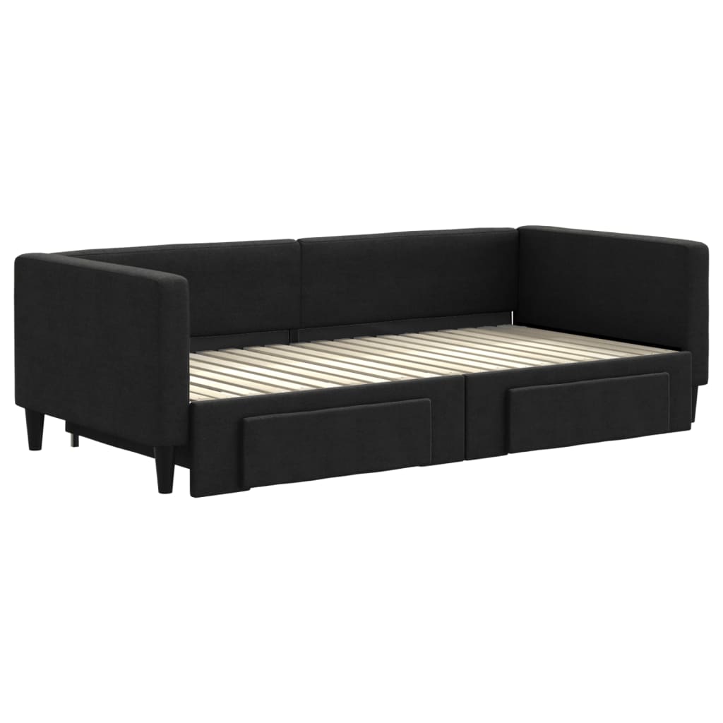 vidaXL Pat de zi cu extensie și sertare, negru, 90x190cm, textil vidaXL Pat de zi cu extensie și sertare, negru, 90x190cm, textil