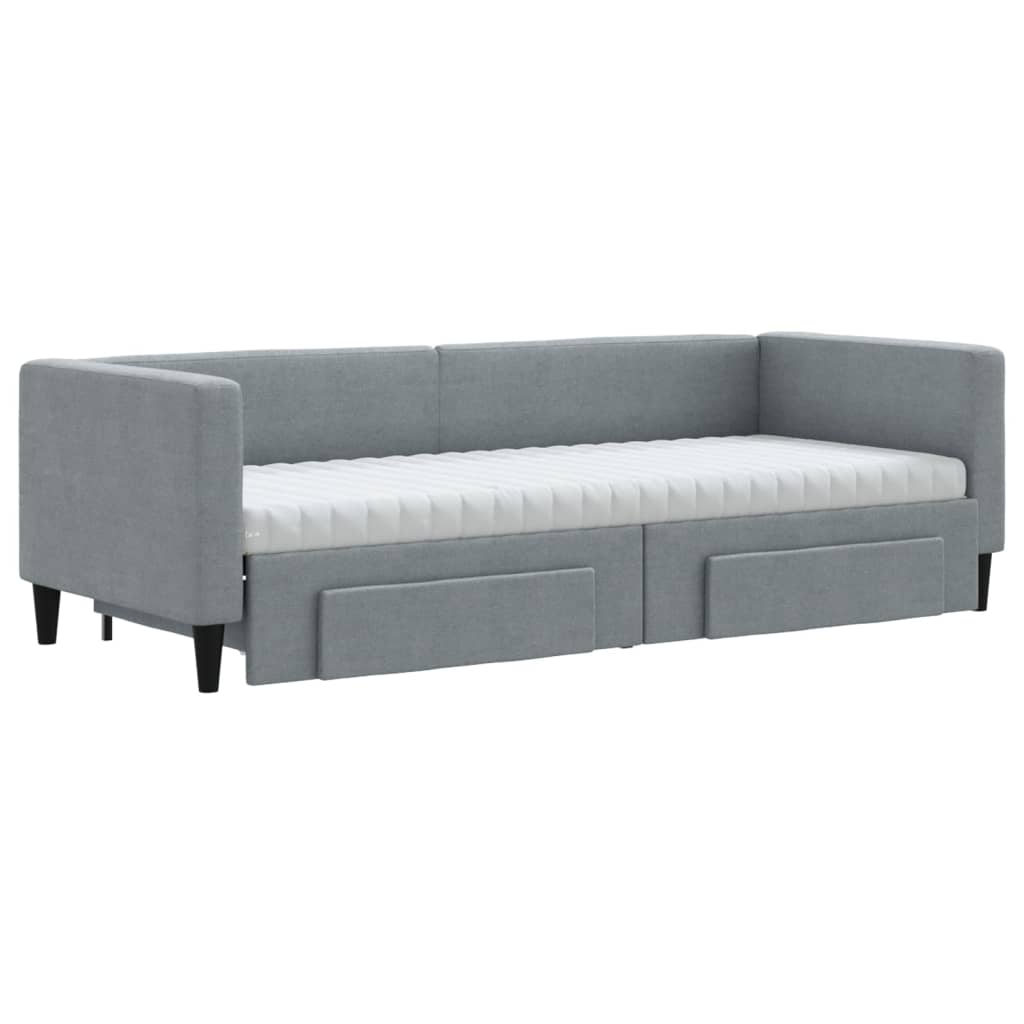 vidaXL Pat de zi cu extensie și sertare, gri deschis, 80x200 cm textil