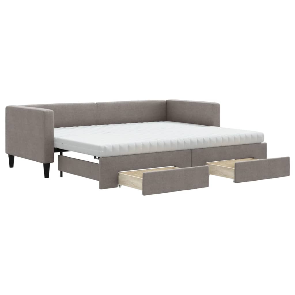 vidaXL Pat de zi cu extensie și sertare, gri taupe, 80x200 cm, textil