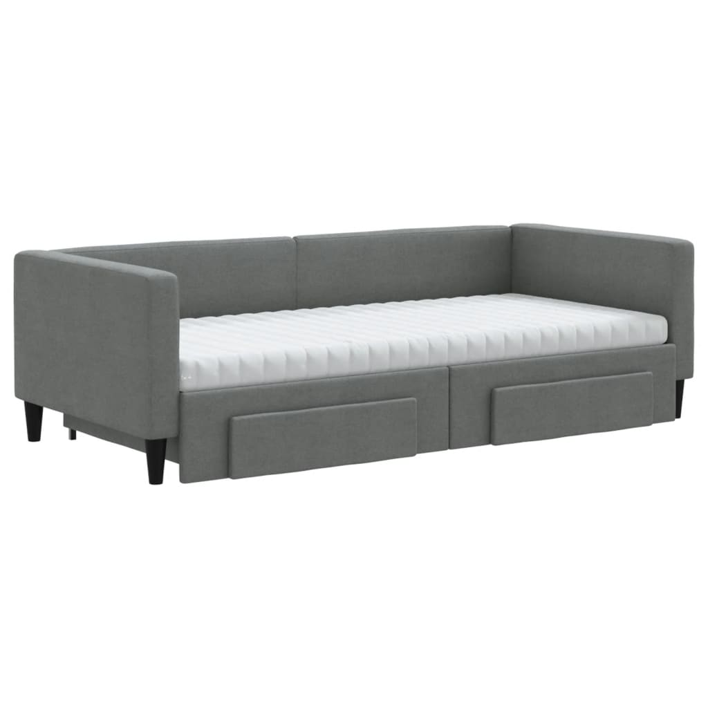 vidaXL Pat de zi cu extensie și sertare, gri închis, 90x200 cm textil