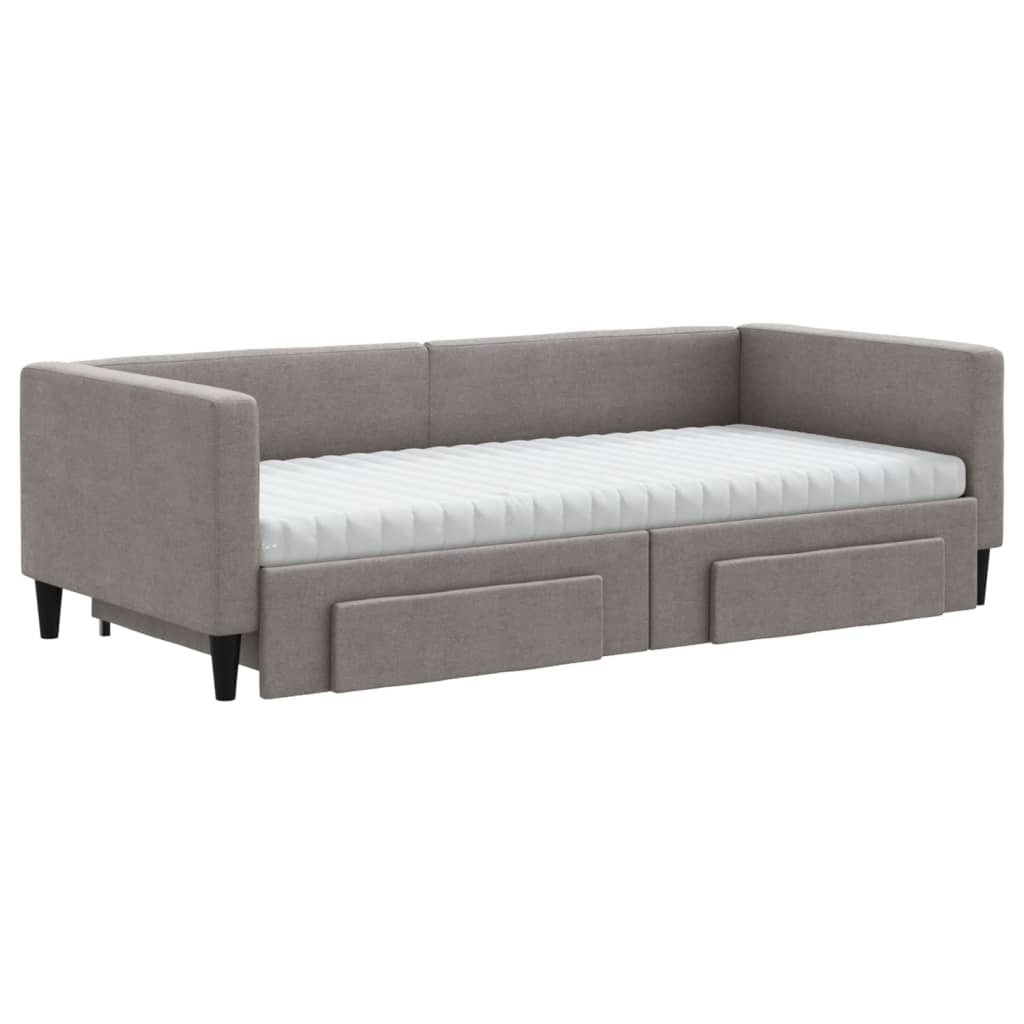 vidaXL Pat de zi cu extensie și sertare, gri taupe, 90x200 cm, textil