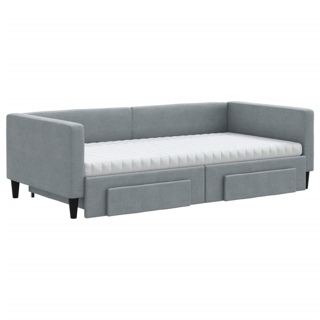 vidaXL Pat de zi cu extensie și sertare, gri deschis 100x200 cm textil vidaXL Pat de zi cu extensie și sertare, gri deschis 100x200 cm textil