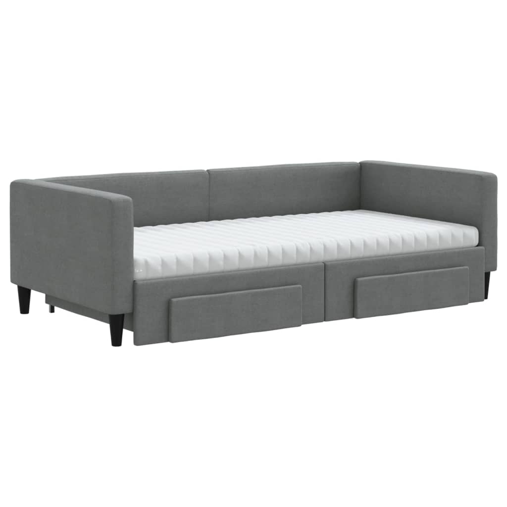 vidaXL Pat de zi cu extensie și sertare, gri închis, 100x200 cm textil