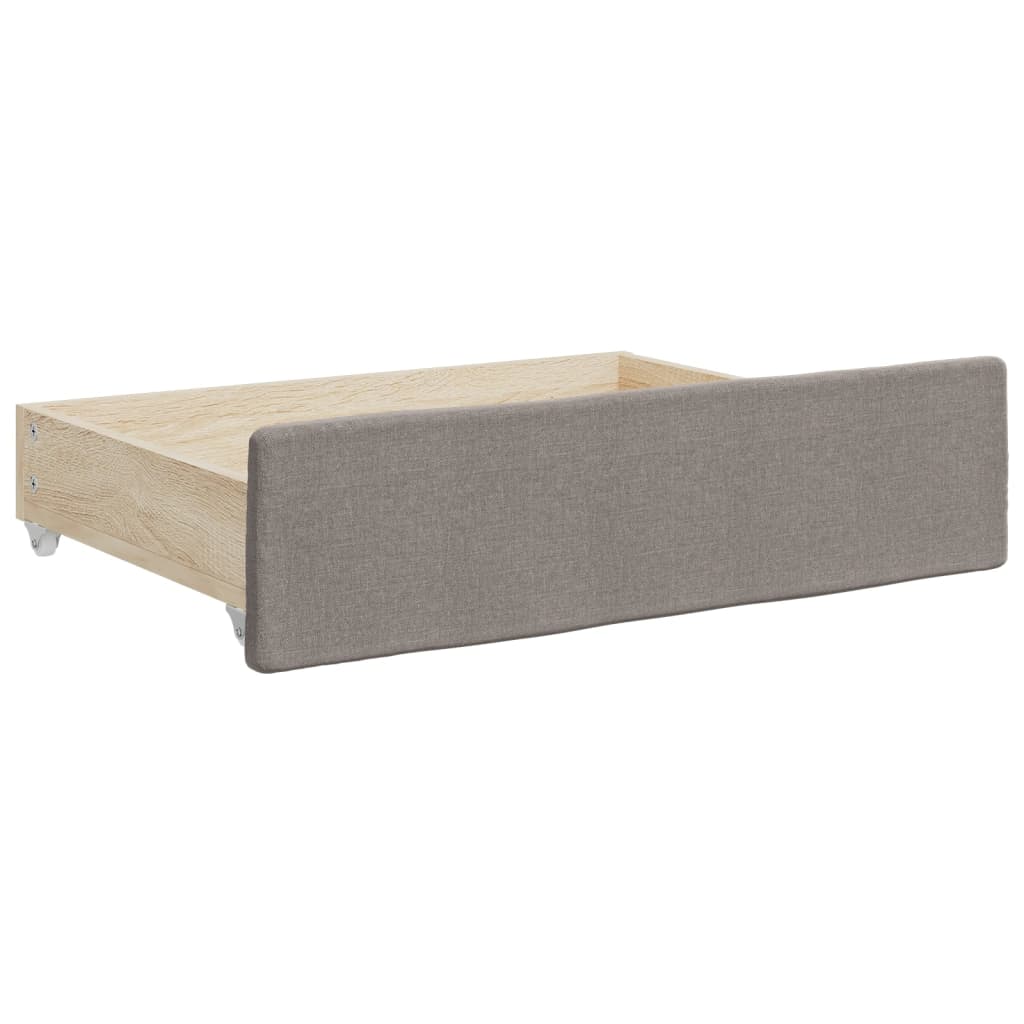 vidaXL Pat de zi cu extensie și sertare, gri taupe, 100x200 cm, textil