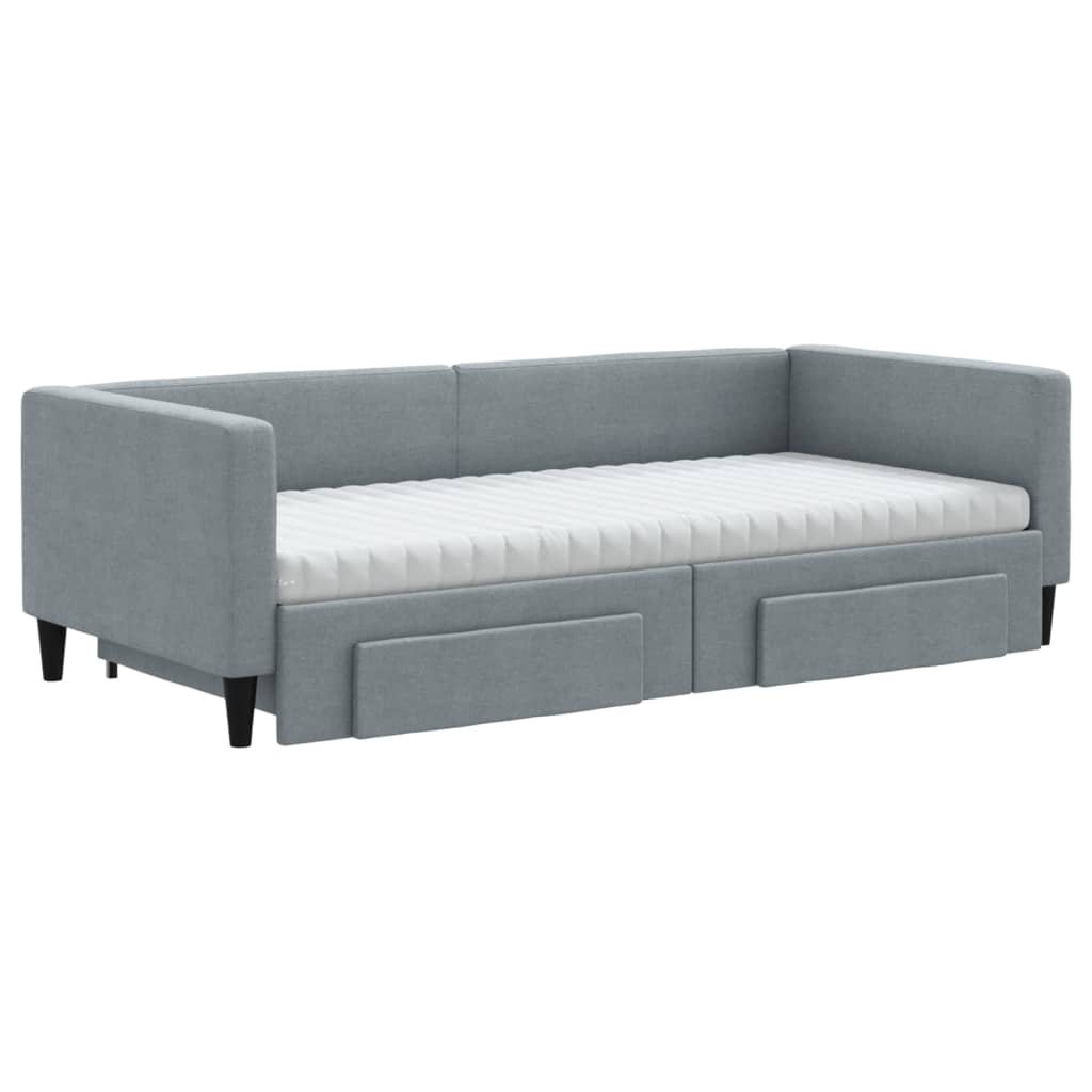 vidaXL Pat de zi cu extensie și sertare, gri deschis, 90x190cm, textil