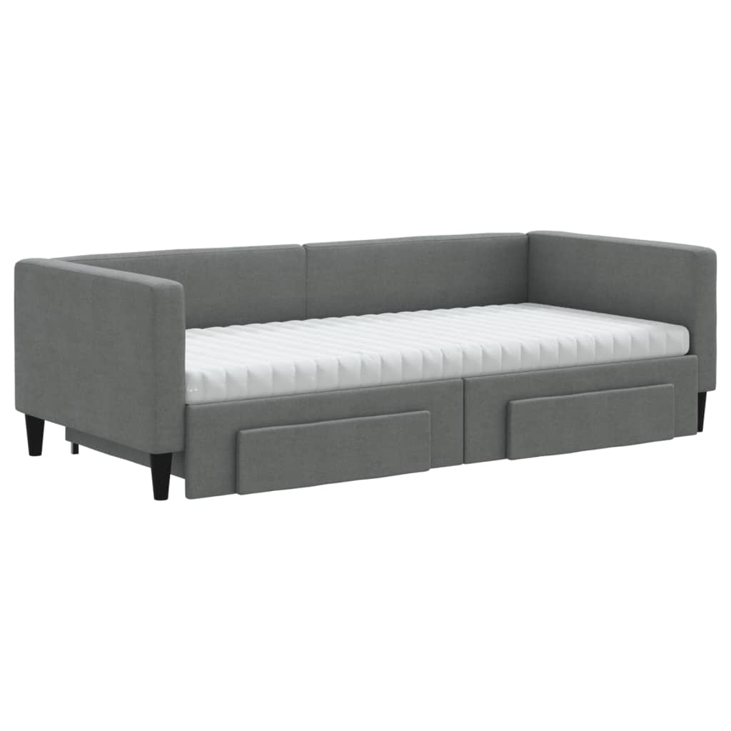 vidaXL Pat de zi cu extensie și sertare, gri închis, 90x190cm, textil