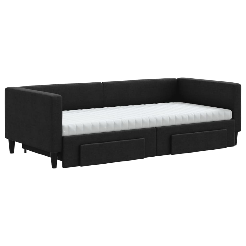 vidaXL Pat de zi cu extensie și sertare, negru, 90x190cm, textil