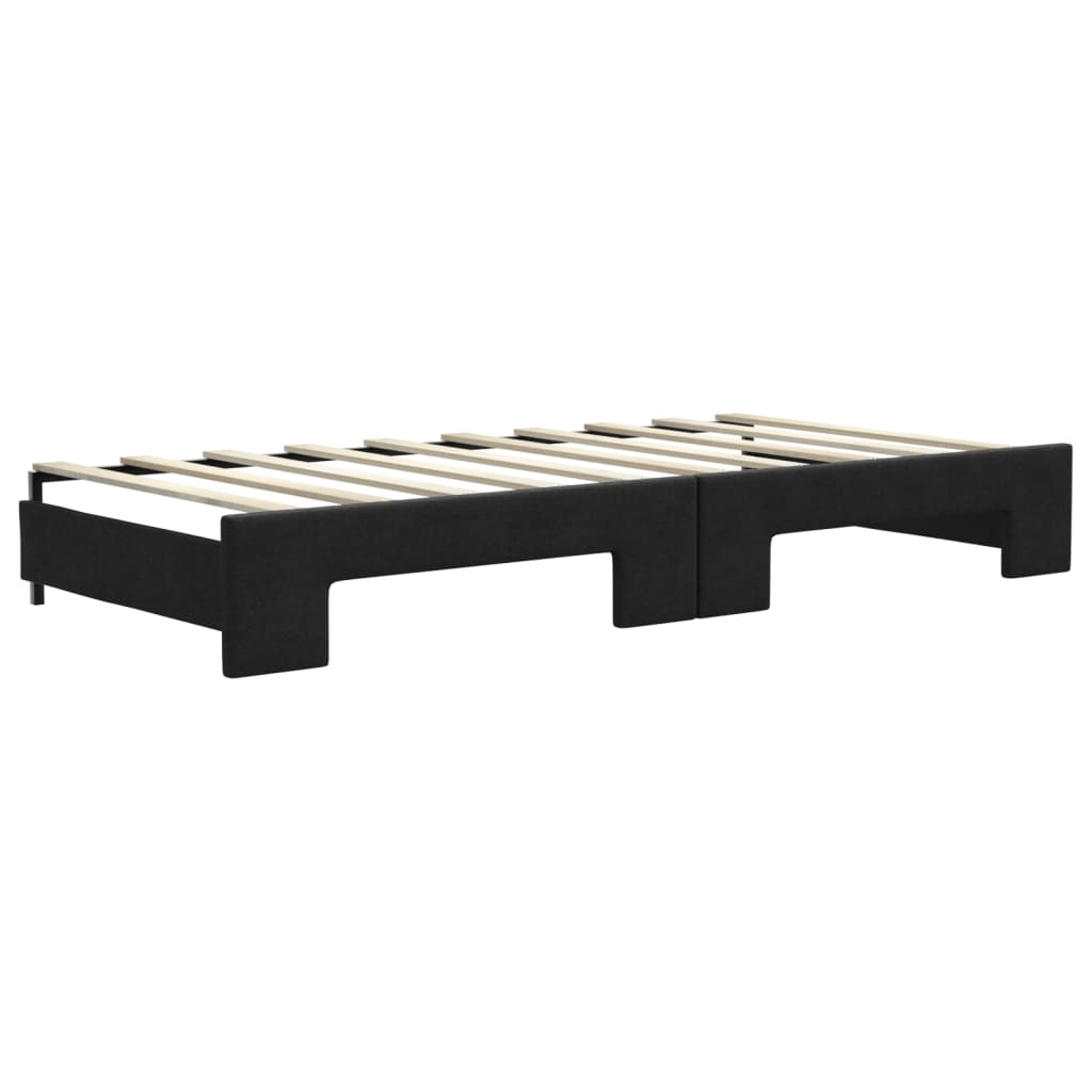 vidaXL Pat de zi cu extensie și sertare, negru, 90x190cm, textil