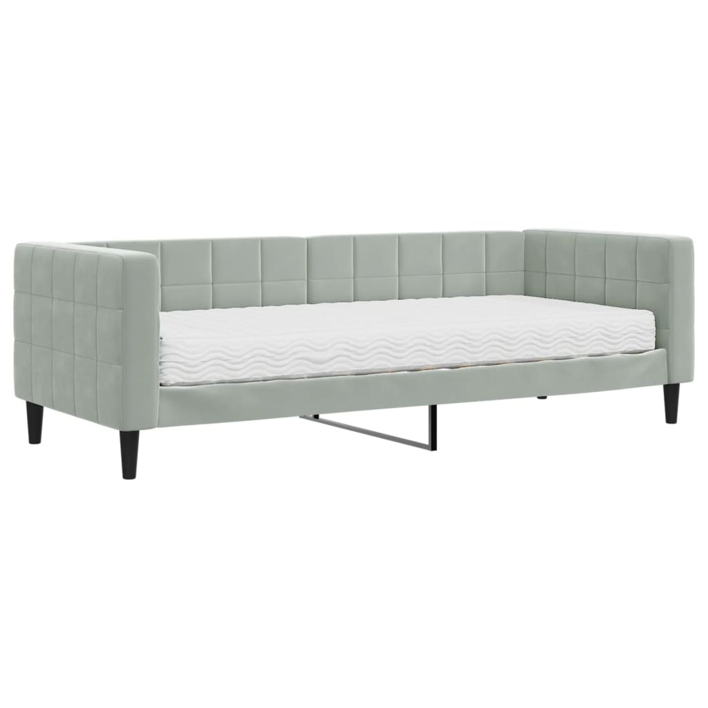 vidaXL Pat de zi cu saltea, gri deschis, 80x200 cm, catifea
