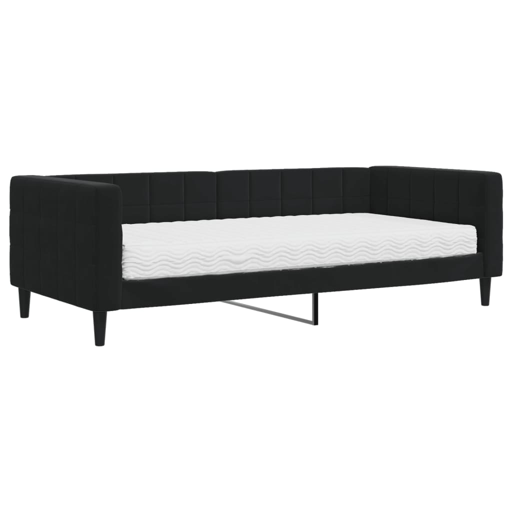 vidaXL Pat de zi cu saltea, negru, 90x200 cm, catifea