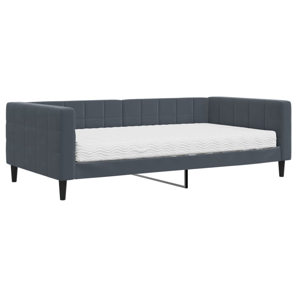 vidaXL Pat de zi cu saltea, gri închis, 100x200 cm, catifea