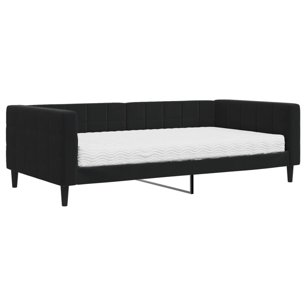 vidaXL Pat de zi cu saltea, negru, 100x200 cm, catifea