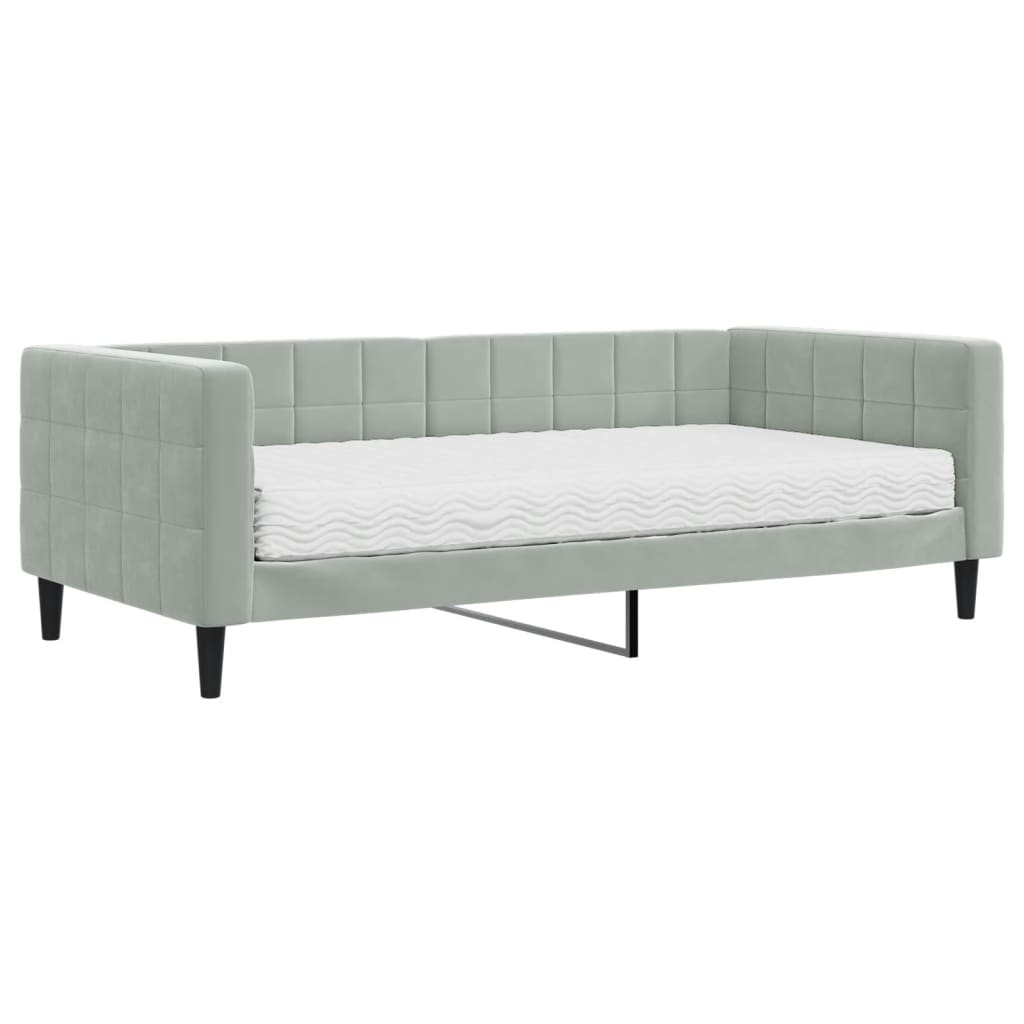 vidaXL Pat de zi cu saltea, gri deschis, 90x190 cm, catifea