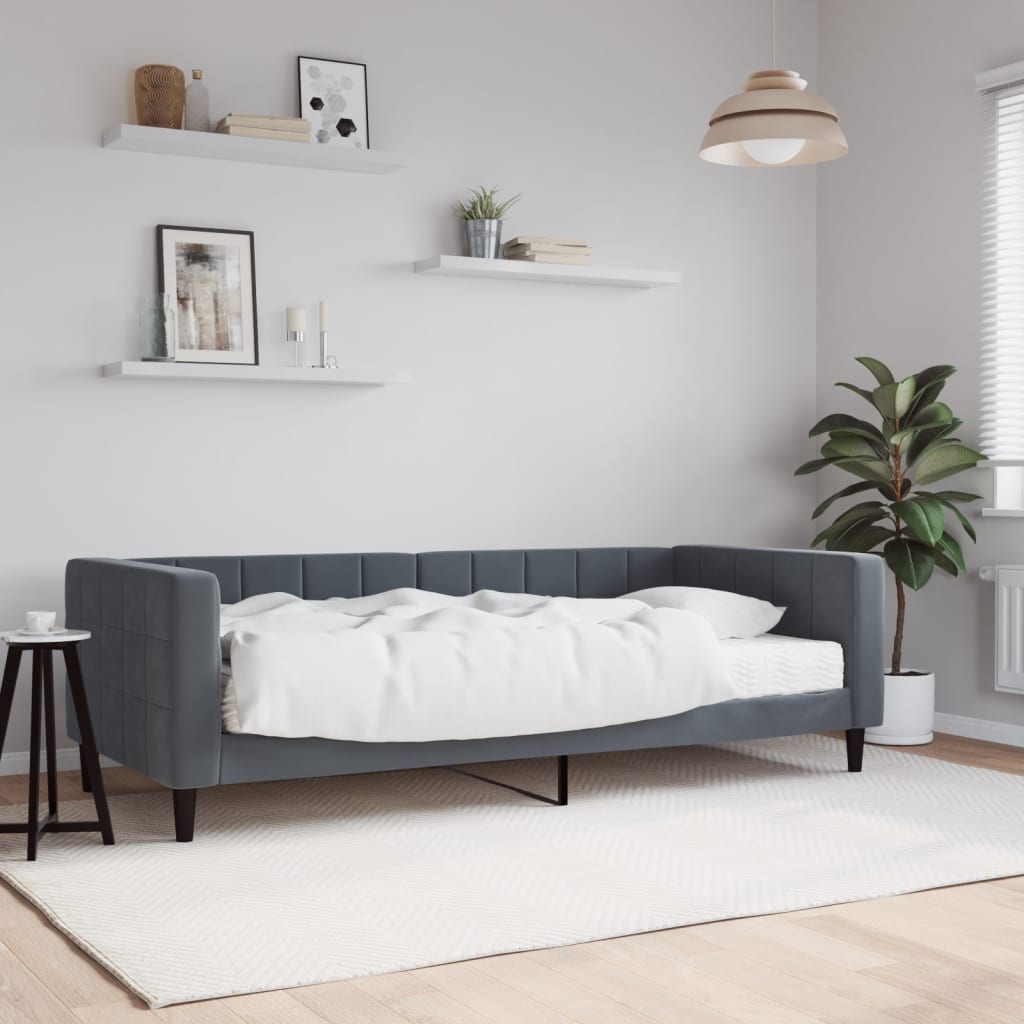 vidaXL Pat de zi cu saltea, gri închis, 90x190 cm, catifea vidaXL Pat de zi cu saltea, gri închis, 90x190 cm, catifea