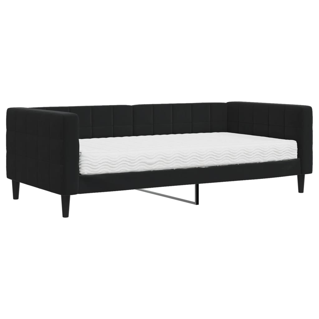 vidaXL Pat de zi cu saltea, negru, 90x190 cm, catifea