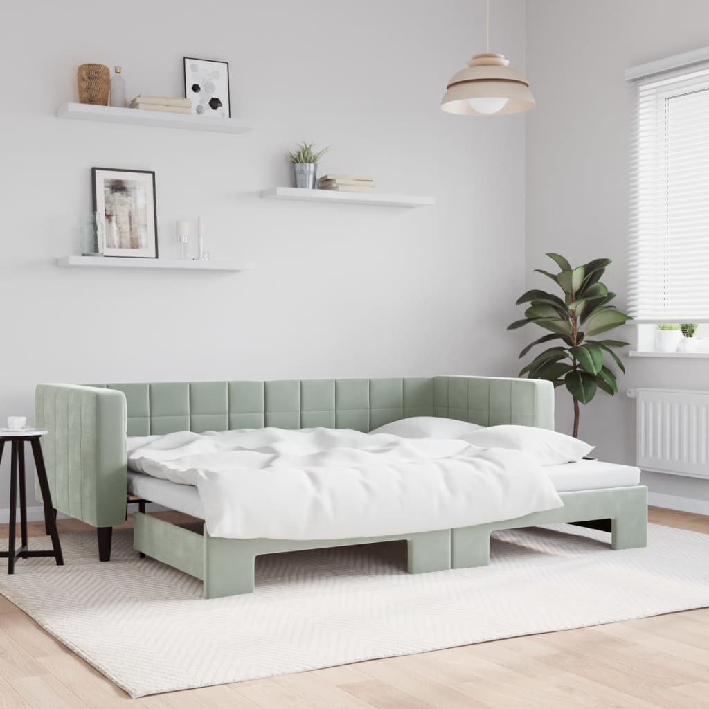 vidaXL Pat de zi cu extensie, gri deschis, 80x200 cm, catifea vidaXL Pat de zi cu extensie, gri deschis, 80x200 cm, catifea