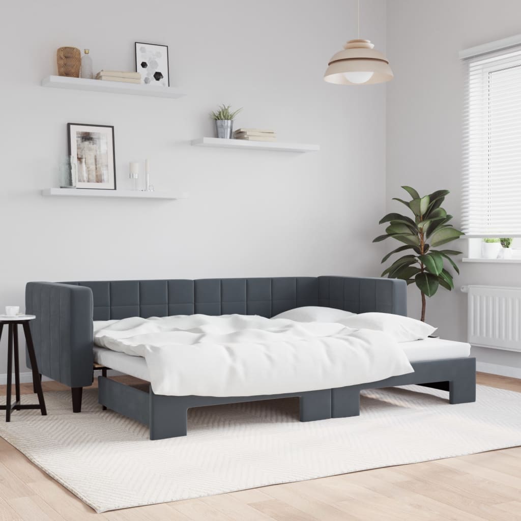 vidaXL Pat de zi cu extensie, gri închis, 80x200 cm, catifea vidaXL Pat de zi cu extensie, gri închis, 80x200 cm, catifea