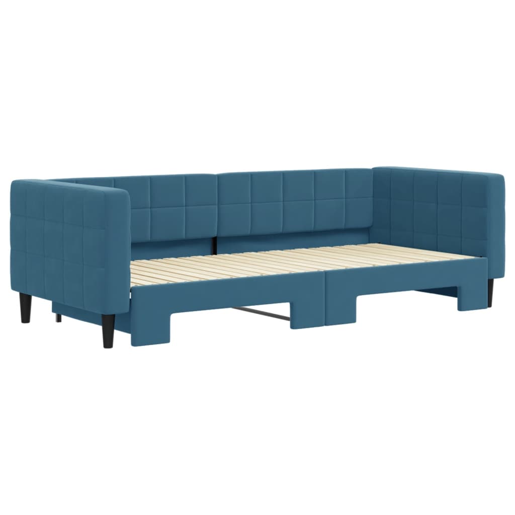 vidaXL Pat de zi cu extensie, albastru, 90x200 cm, catifea vidaXL Pat de zi cu extensie, albastru, 90x200 cm, catifea