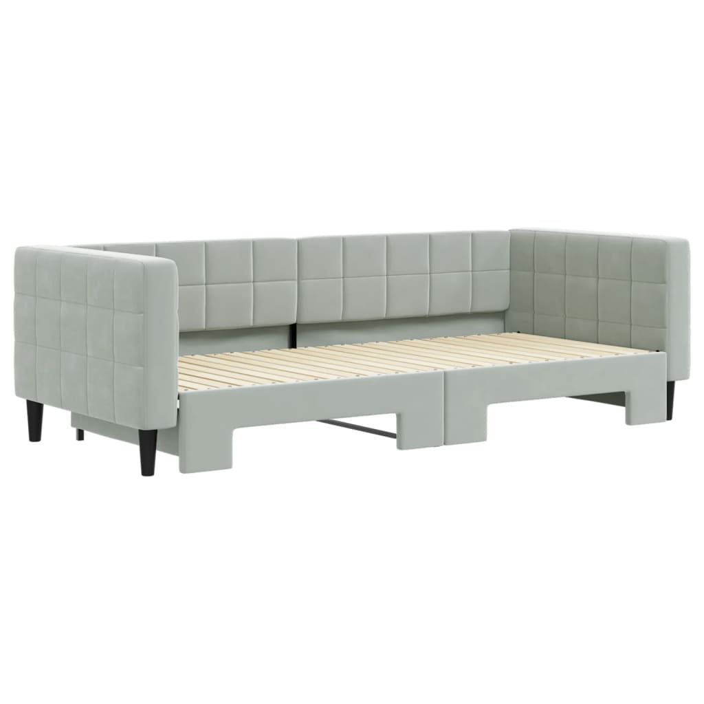 vidaXL Pat de zi cu extensie, gri deschis, 90x200 cm, catifea vidaXL Pat de zi cu extensie, gri deschis, 90x200 cm, catifea