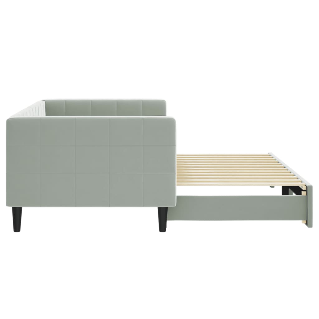 vidaXL Pat de zi cu extensie, gri deschis, 90x200 cm, catifea vidaXL Pat de zi cu extensie, gri deschis, 90x200 cm, catifea