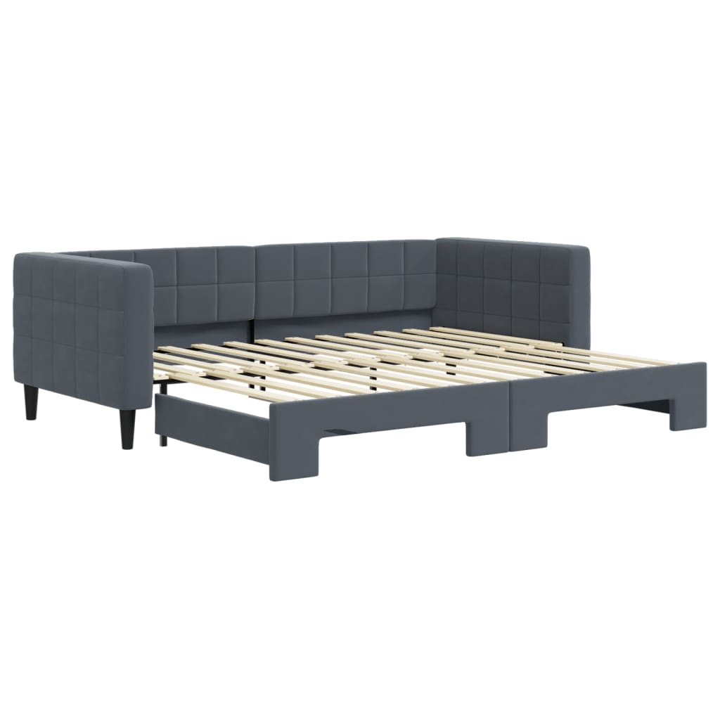 vidaXL Pat de zi cu extensie, gri închis, 90x200 cm, catifea vidaXL Pat de zi cu extensie, gri închis, 90x200 cm, catifea