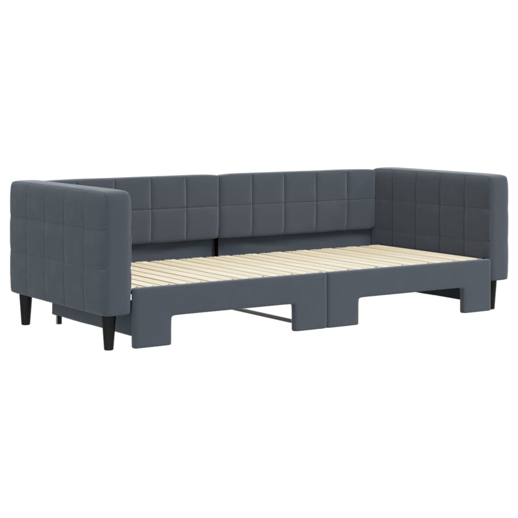 vidaXL Pat de zi cu extensie, gri închis, 90x200 cm, catifea vidaXL Pat de zi cu extensie, gri închis, 90x200 cm, catifea