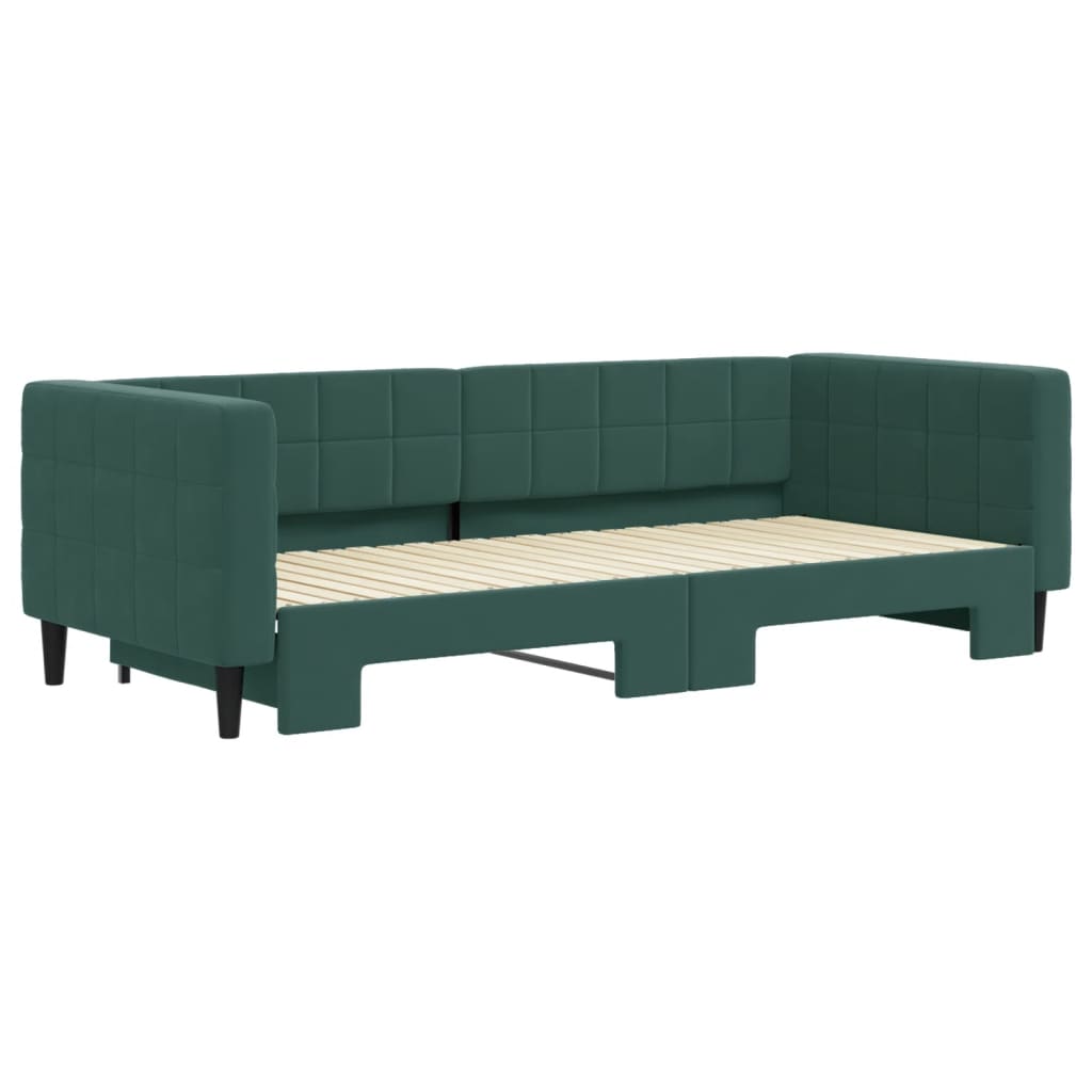 vidaXL Pat de zi cu extensie, verde închis, 90x200 cm, catifea