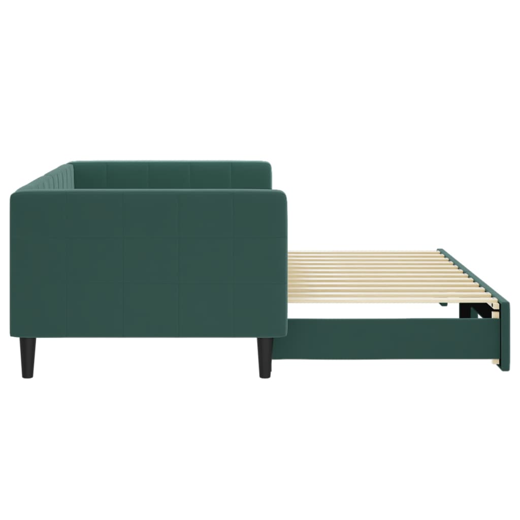 vidaXL Pat de zi cu extensie, verde închis, 90x200 cm, catifea