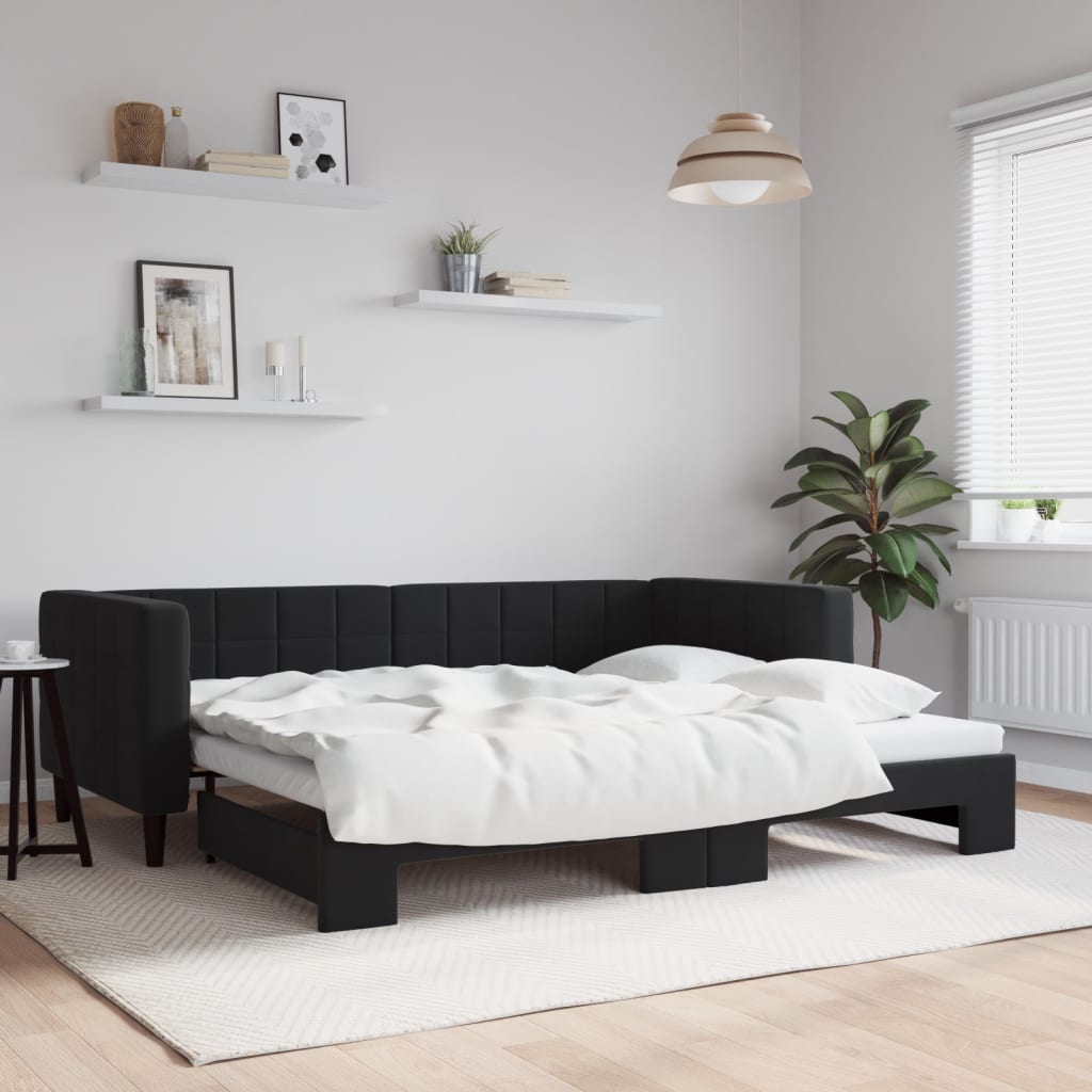 vidaXL Pat de zi cu extensie, negru, 90x200 cm, catifea vidaXL Pat de zi cu extensie, negru, 90x200 cm, catifea