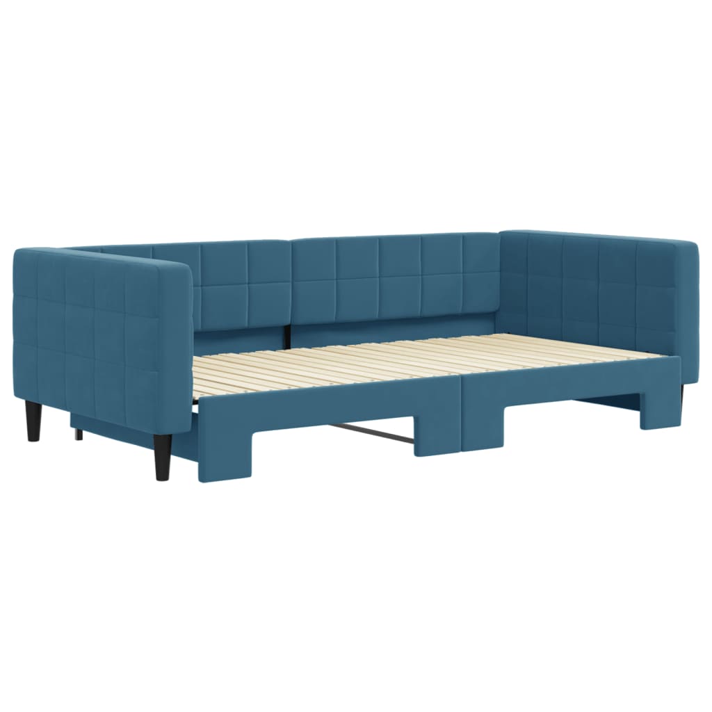 vidaXL Pat de zi cu extensie, albastru, 100x200 cm, catifea