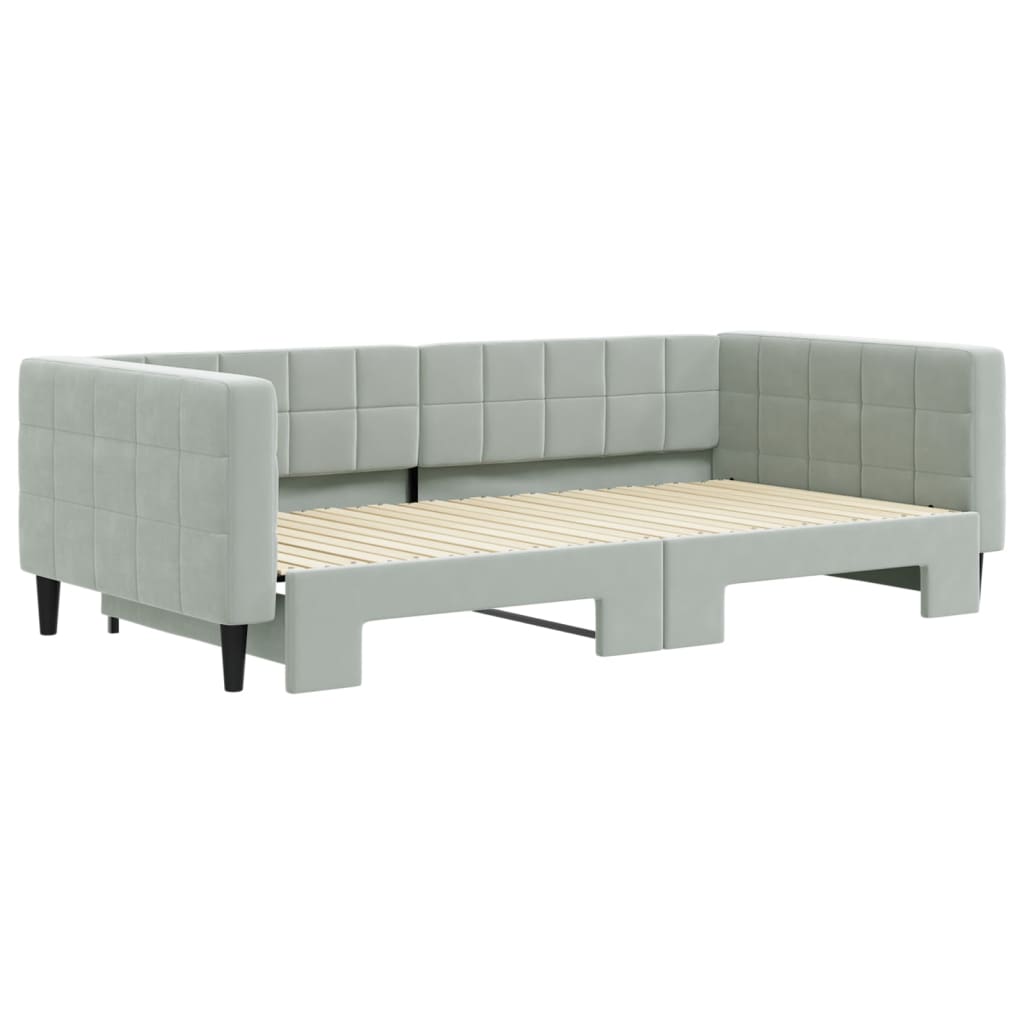 vidaXL Pat de zi cu extensie, gri deschis, 100x200 cm, catifea vidaXL Pat de zi cu extensie, gri deschis, 100x200 cm, catifea