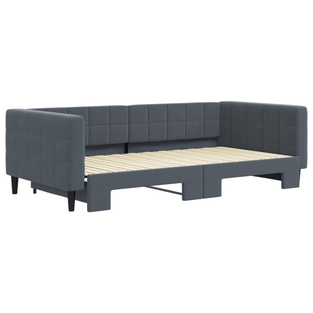 vidaXL Pat de zi cu extensie, gri închis, 100x200 cm, catifea vidaXL Pat de zi cu extensie, gri închis, 100x200 cm, catifea