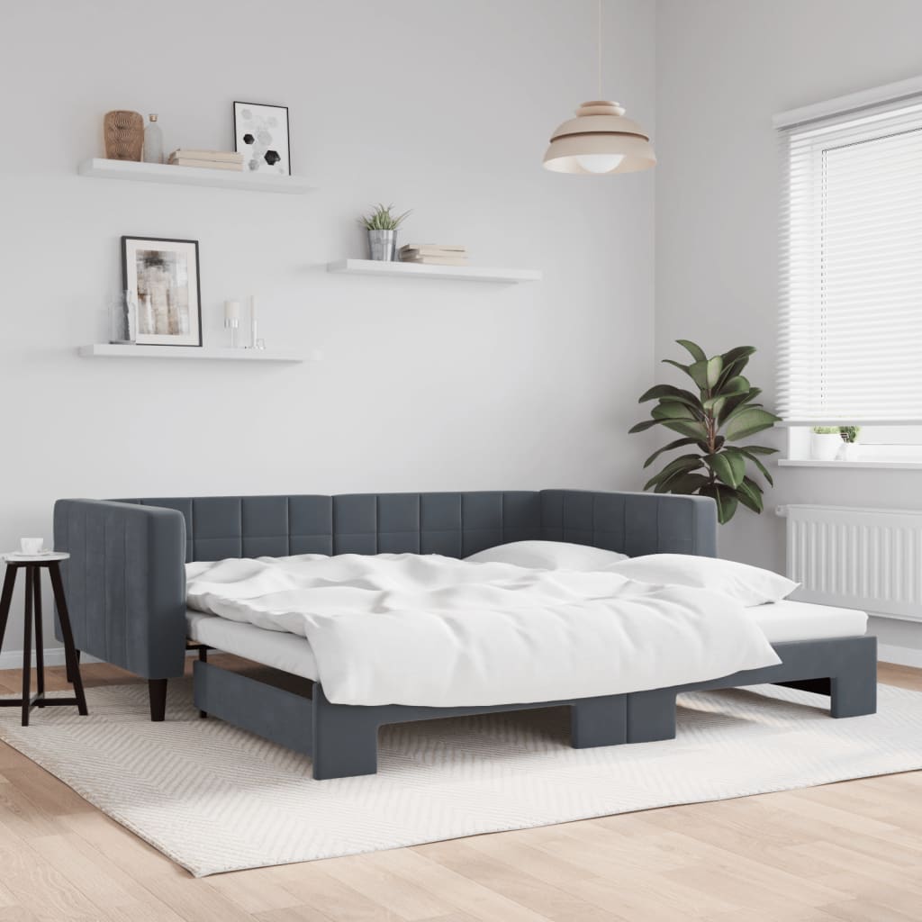 vidaXL Pat de zi cu extensie, gri închis, 100x200 cm, catifea vidaXL Pat de zi cu extensie, gri închis, 100x200 cm, catifea
