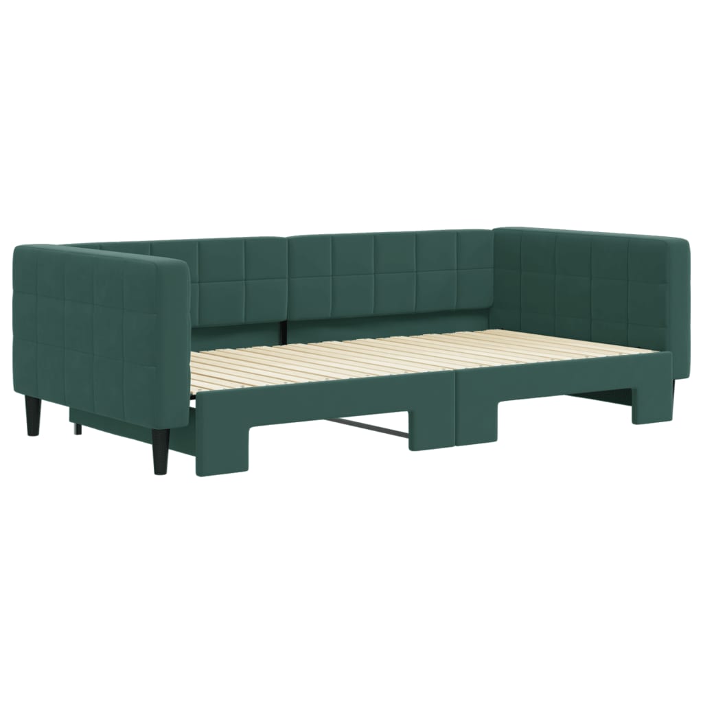 vidaXL Pat de zi cu extensie, verde închis, 100x200 cm, catifea