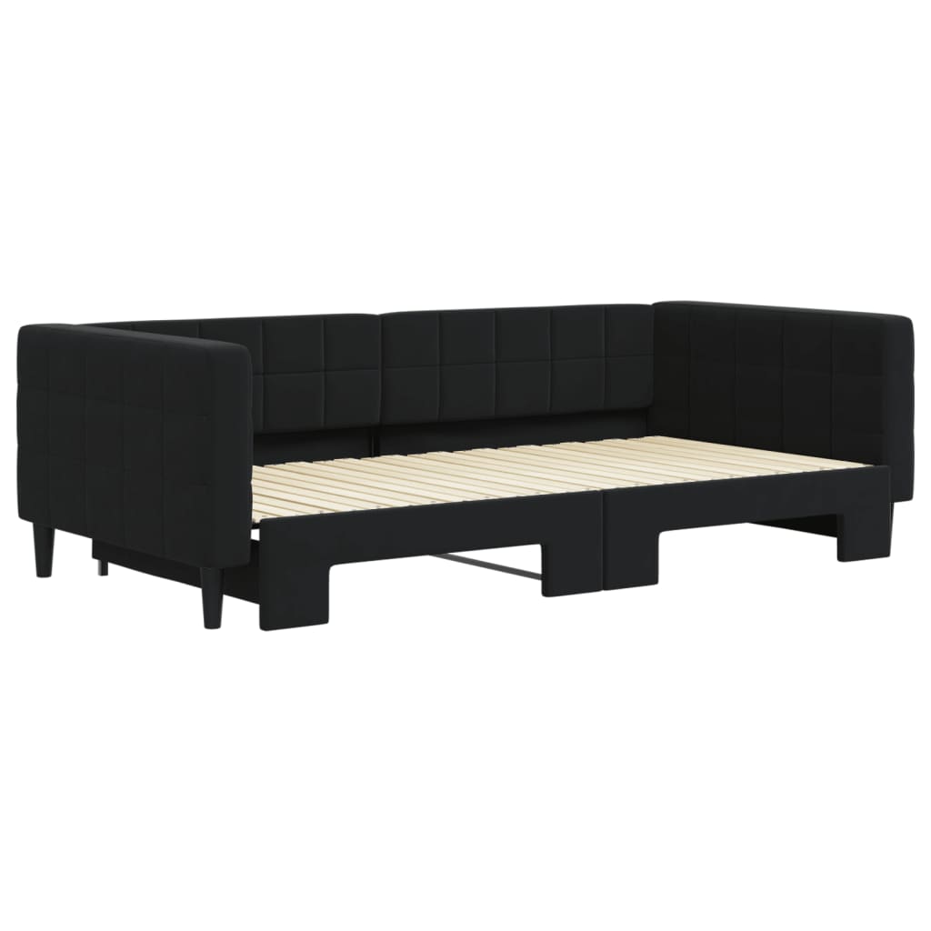vidaXL Pat de zi cu extensie, negru, 100x200 cm, catifea