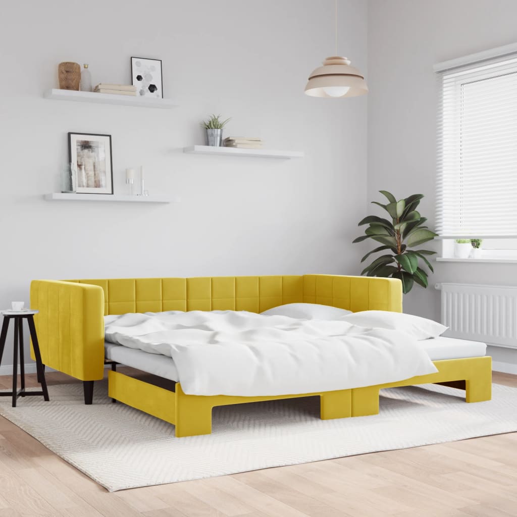vidaXL Pat de zi cu extensie, galben, 100x200 cm, catifea vidaXL Pat de zi cu extensie, galben, 100x200 cm, catifea