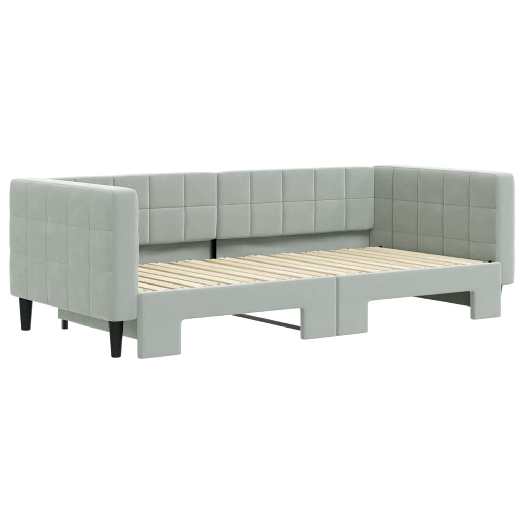 vidaXL Pat de zi cu extensie, gri deschis, 90x190 cm, catifea vidaXL Pat de zi cu extensie, gri deschis, 90x190 cm, catifea
