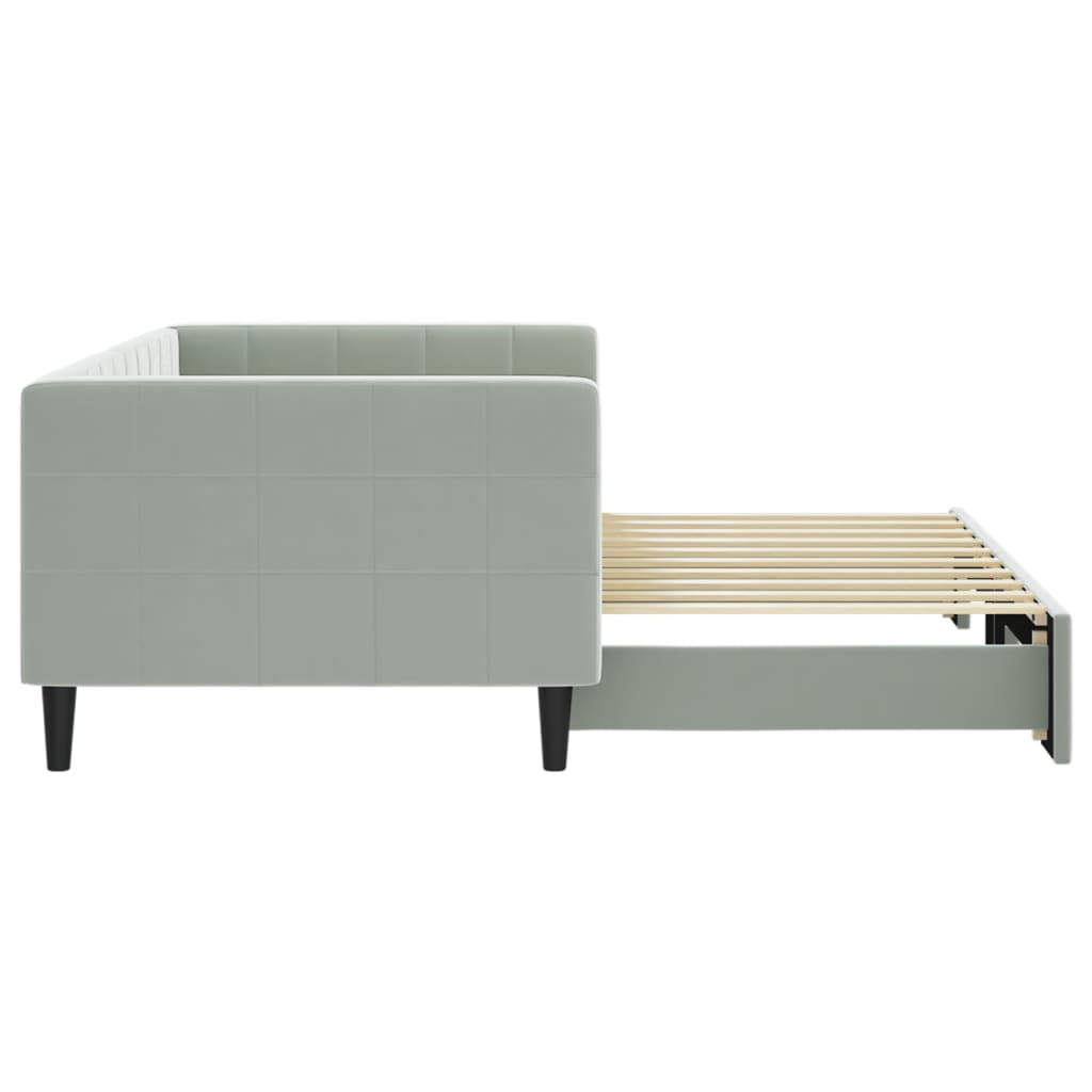 vidaXL Pat de zi cu extensie, gri deschis, 90x190 cm, catifea vidaXL Pat de zi cu extensie, gri deschis, 90x190 cm, catifea
