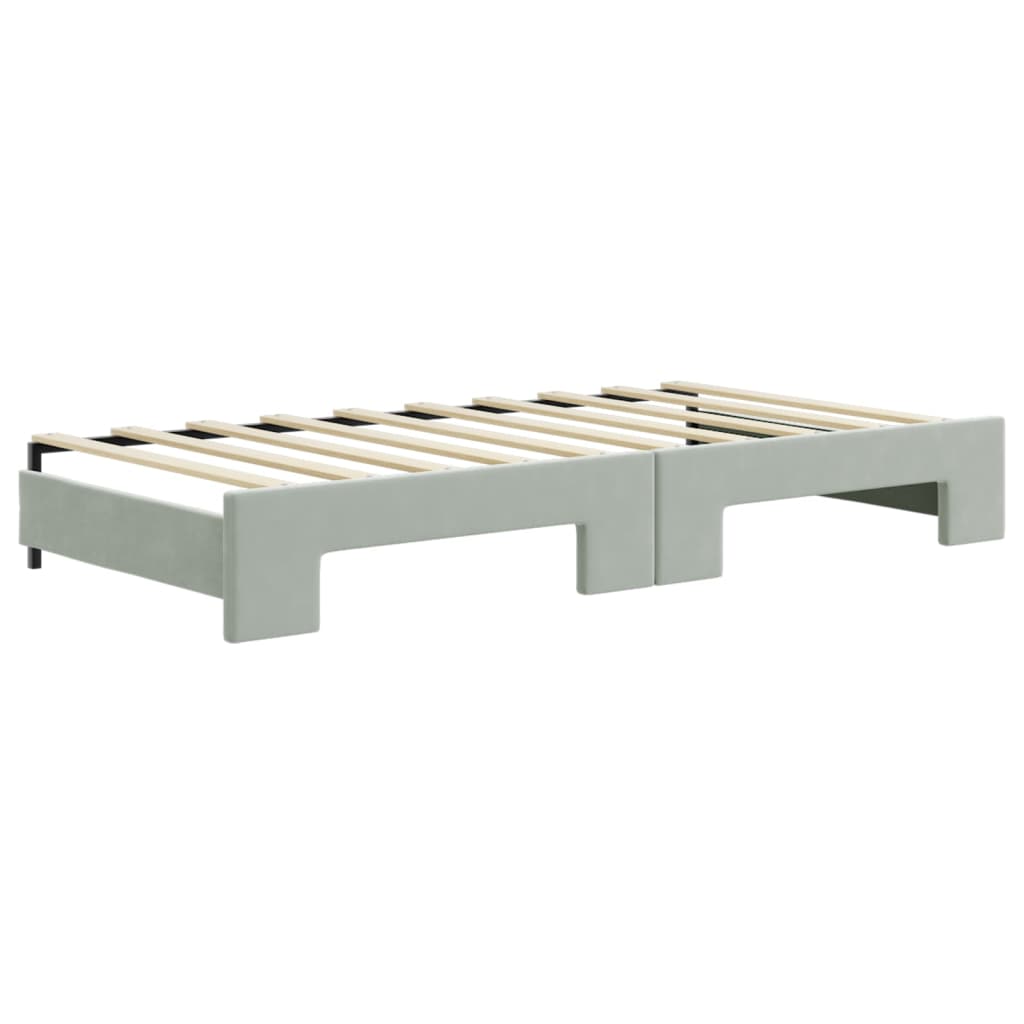 vidaXL Pat de zi cu extensie, gri deschis, 90x190 cm, catifea vidaXL Pat de zi cu extensie, gri deschis, 90x190 cm, catifea