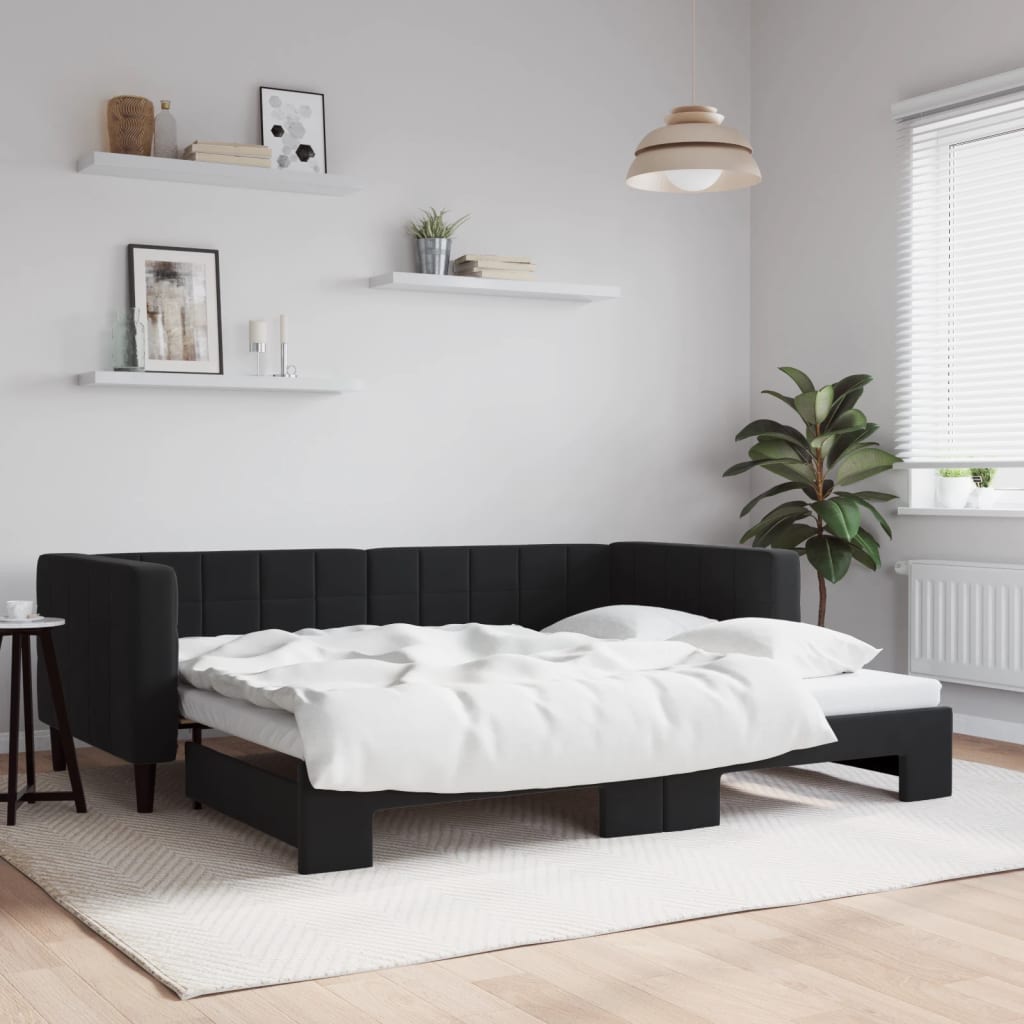 vidaXL Pat de zi cu extensie, negru, 90x190 cm, catifea vidaXL Pat de zi cu extensie, negru, 90x190 cm, catifea