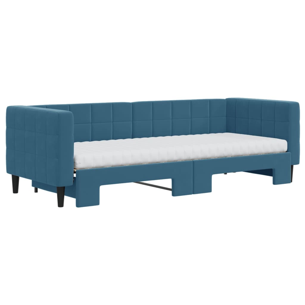 vidaXL Pat de zi cu extensie și saltea, albastru, 80x200 cm, catifea vidaXL Pat de zi cu extensie și saltea, albastru, 80x200 cm, catifea