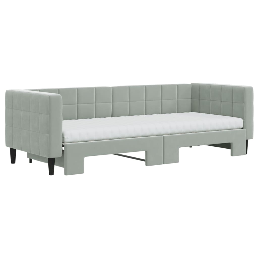 vidaXL Pat de zi cu extensie și saltele, gri deschis 80x200 cm catifea vidaXL Pat de zi cu extensie și saltele, gri deschis 80x200 cm catifea