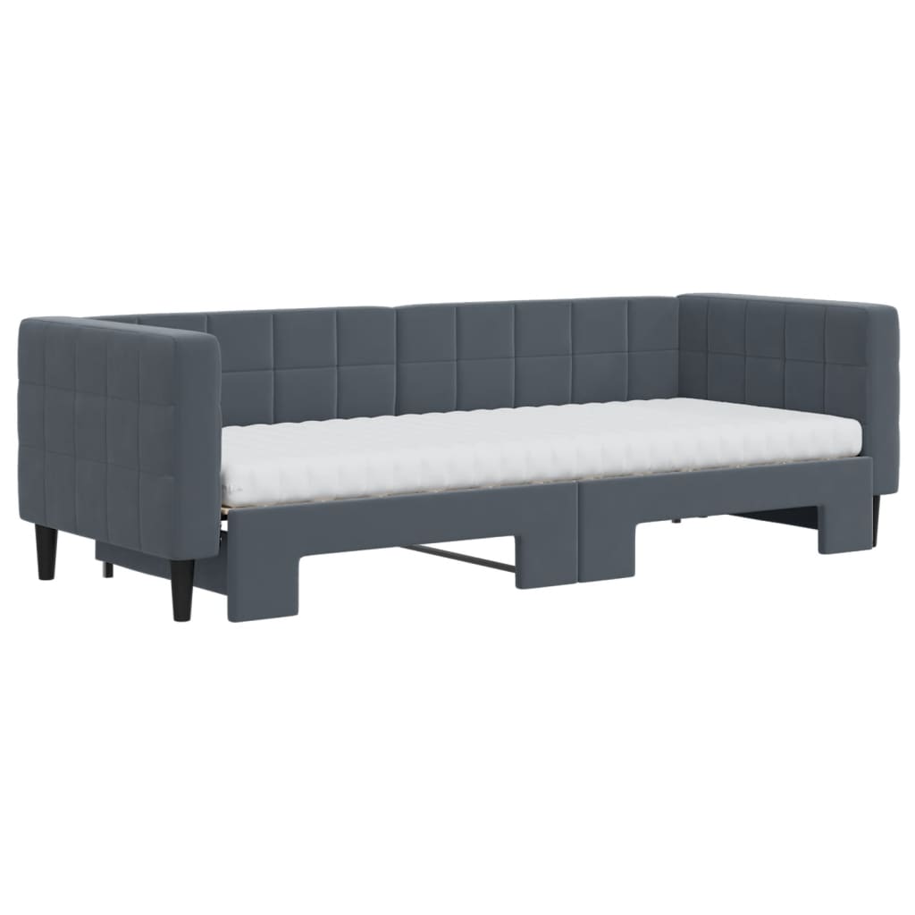 vidaXL Pat de zi cu extensie și saltele gri închis 80x200 cm catifea