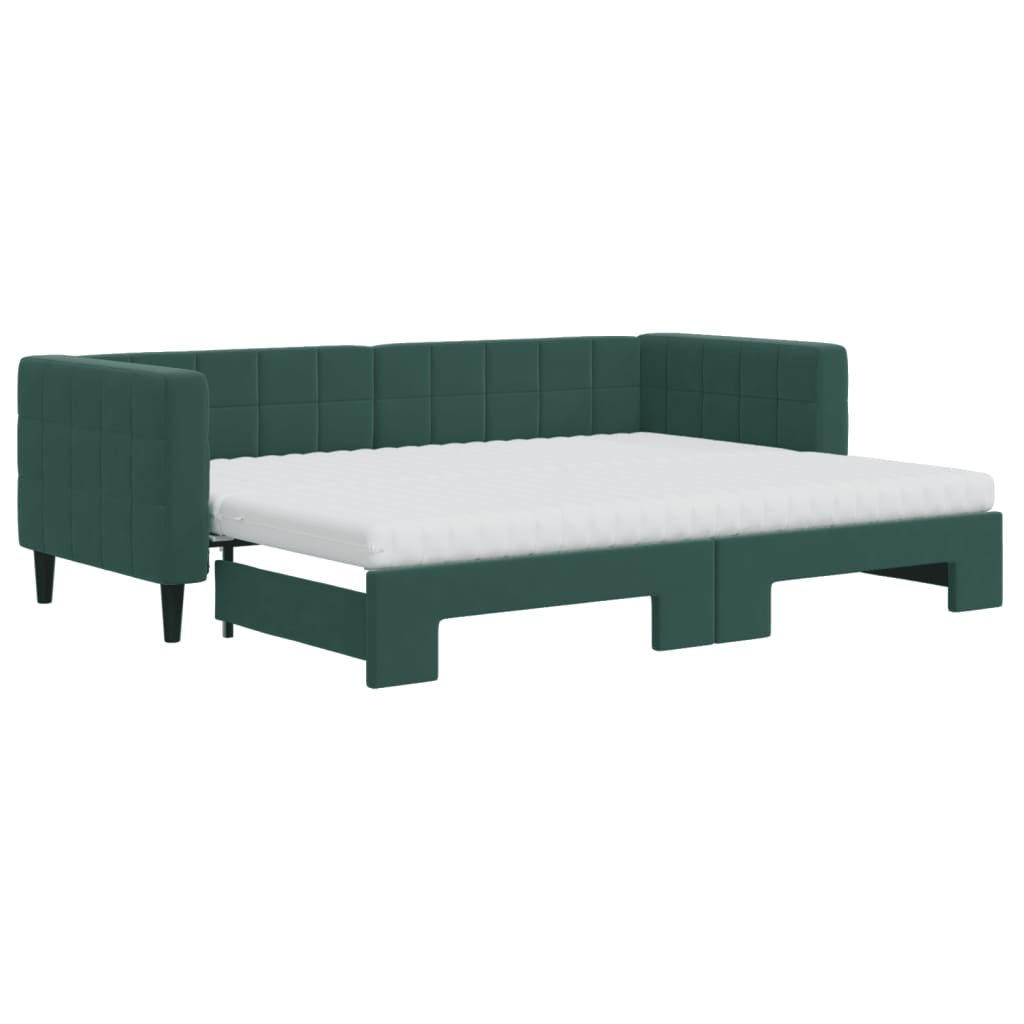 vidaXL Pat de zi cu extensie și saltele verde închis 80x200 cm catifea