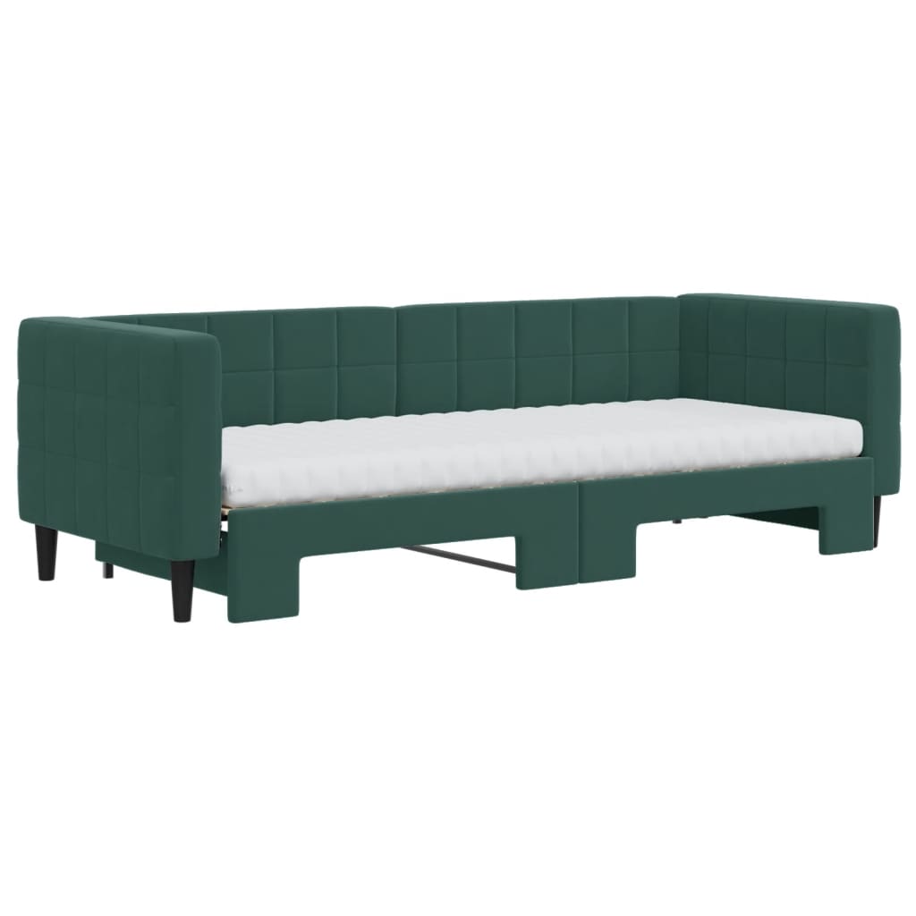 vidaXL Pat de zi cu extensie și saltele verde închis 80x200 cm catifea