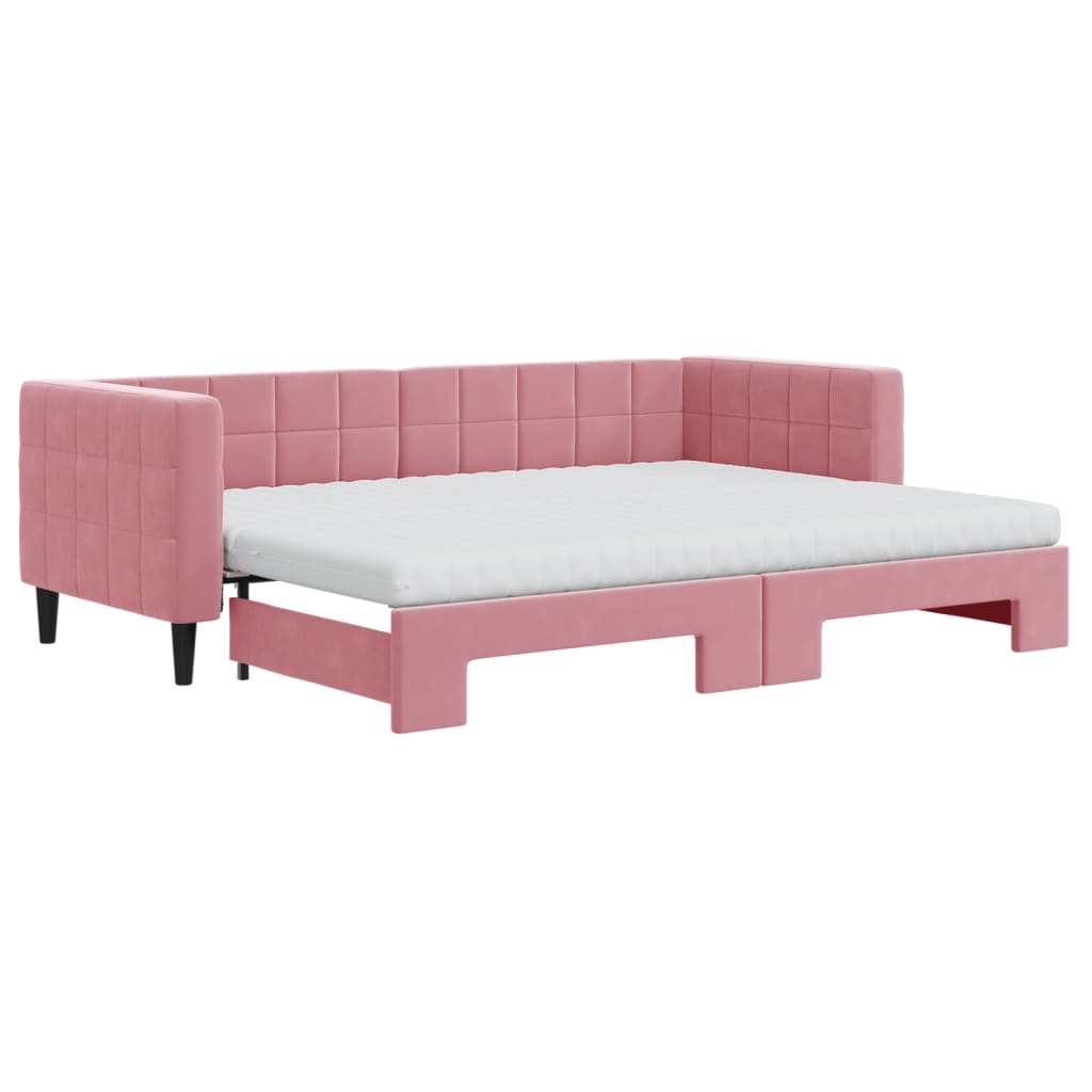 vidaXL Pat de zi cu extensie și saltea, roz, 80x200 cm, catifea vidaXL Pat de zi cu extensie și saltea, roz, 80x200 cm, catifea