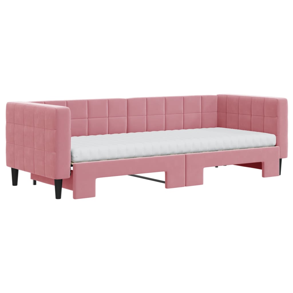 vidaXL Pat de zi cu extensie și saltea, roz, 80x200 cm, catifea vidaXL Pat de zi cu extensie și saltea, roz, 80x200 cm, catifea