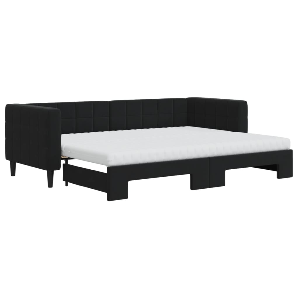 vidaXL Pat de zi cu extensie și saltea, negru, 80x200 cm, catifea vidaXL Pat de zi cu extensie și saltea, negru, 80x200 cm, catifea