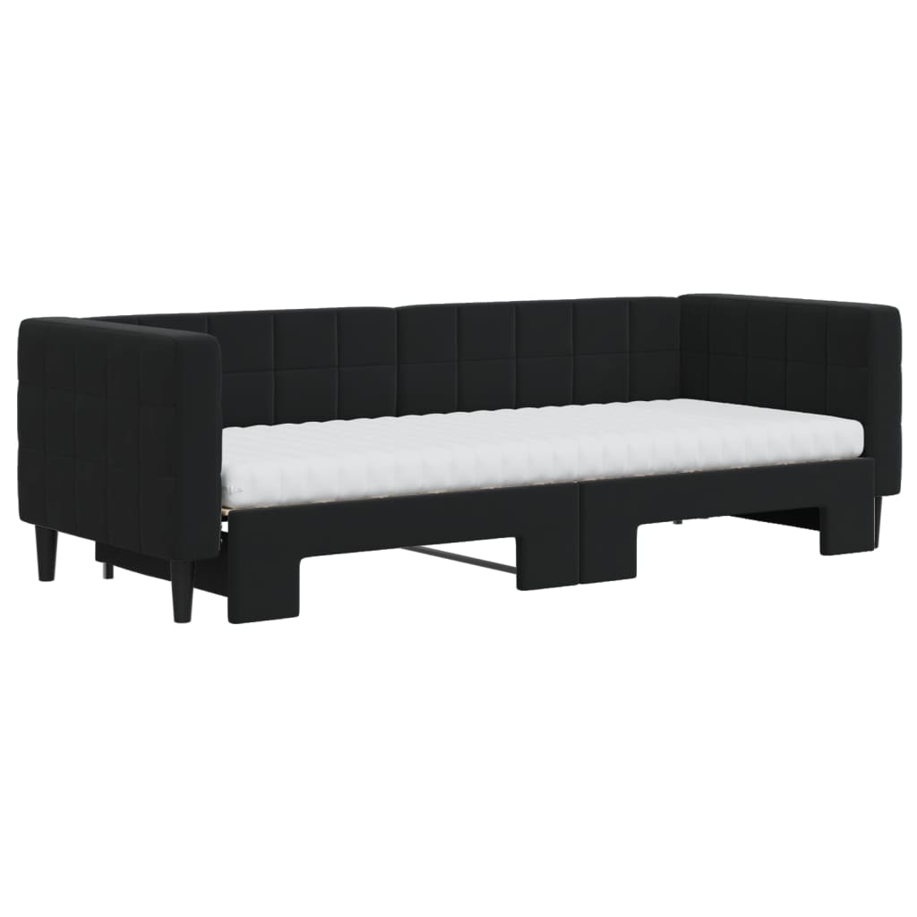 vidaXL Pat de zi cu extensie și saltea, negru, 80x200 cm, catifea vidaXL Pat de zi cu extensie și saltea, negru, 80x200 cm, catifea