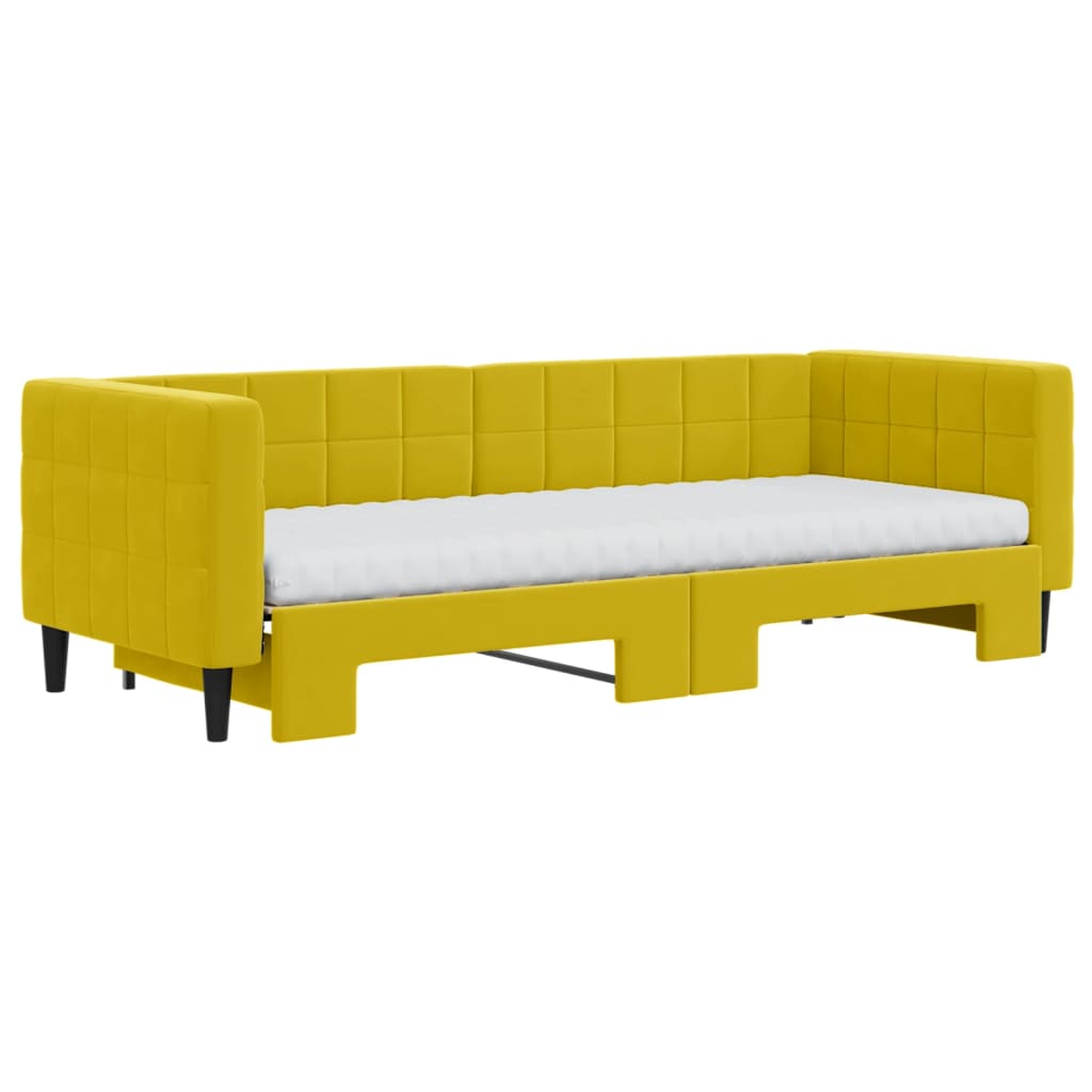 vidaXL Pat de zi cu extensie și saltea, galben, 80x200 cm, catifea vidaXL Pat de zi cu extensie și saltea, galben, 80x200 cm, catifea
